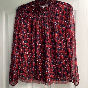 Diane con Furstenburg silk top, silk peasant blouse, smocked silk top